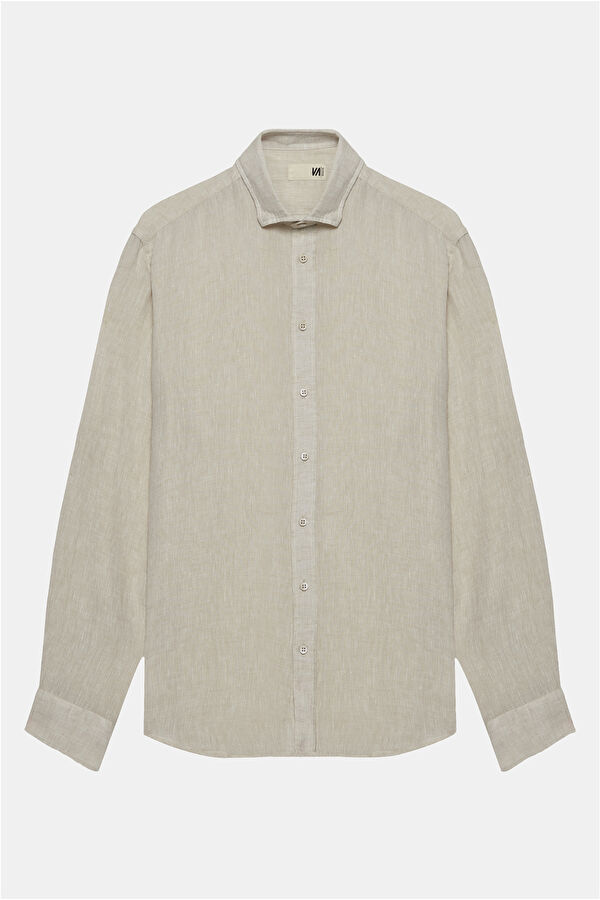 Beige Regular Linen Men's Shirt