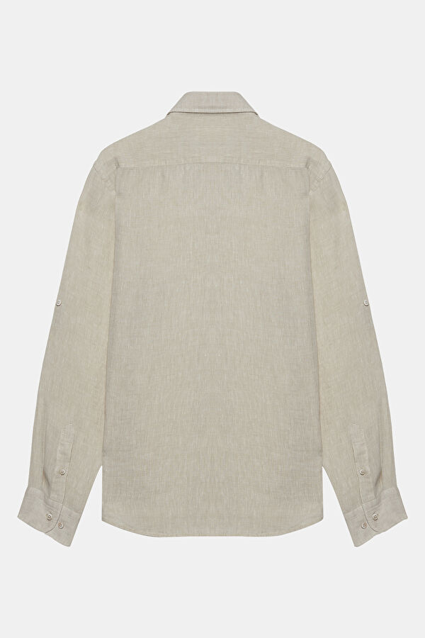 Beige Regular Linen Men's Shirt 2