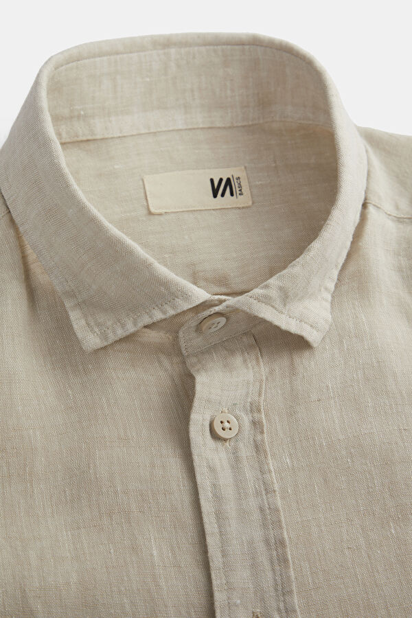 Beige Regular Linen Men's Shirt 3