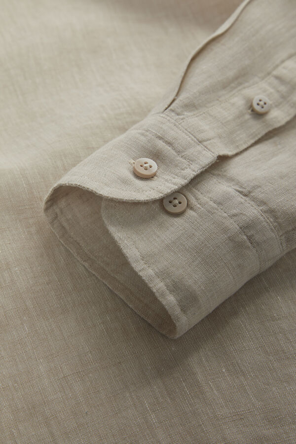 Beige Regular Linen Men's Shirt 4