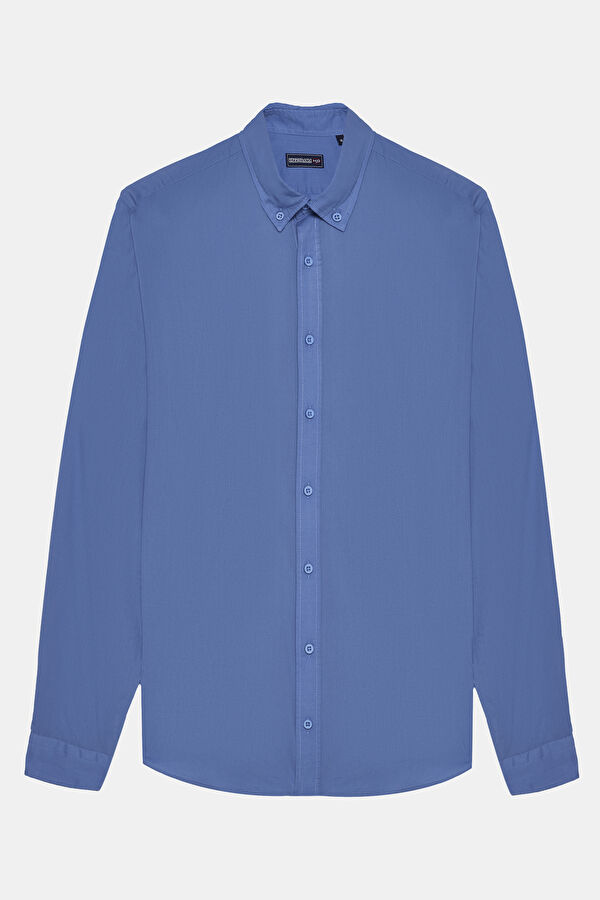 Relaxed Fit Dark Blue Button-Down Collar Men's Shirt 3
