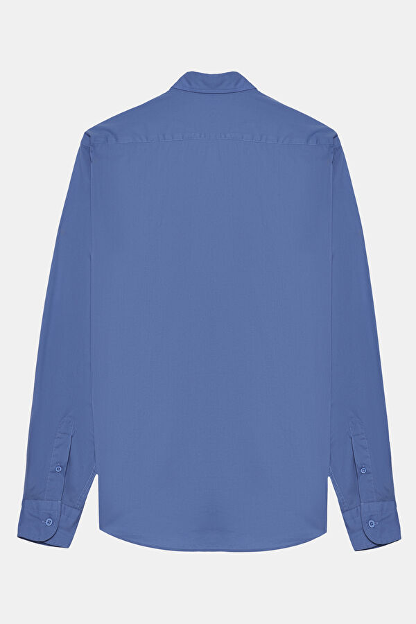 Relaxed Fit Dark Blue Button-Down Collar Men's Shirt 4