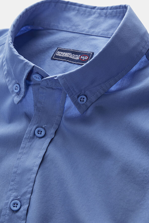 Relaxed Fit Dark Blue Button-Down Collar Men's Shirt 5