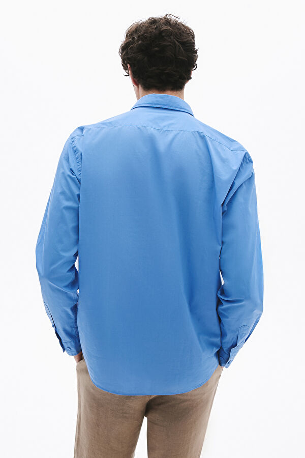 Relaxed Fit Dark Blue Button-Down Collar Men's Shirt 2