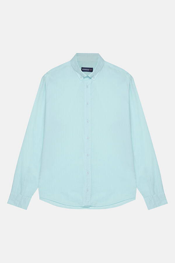 Relaxed Fit Light Blue Button-Down Collar Men's Shirt