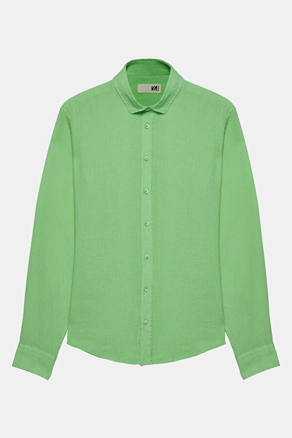 Neon Green Regular Linen Men's Shirt 3