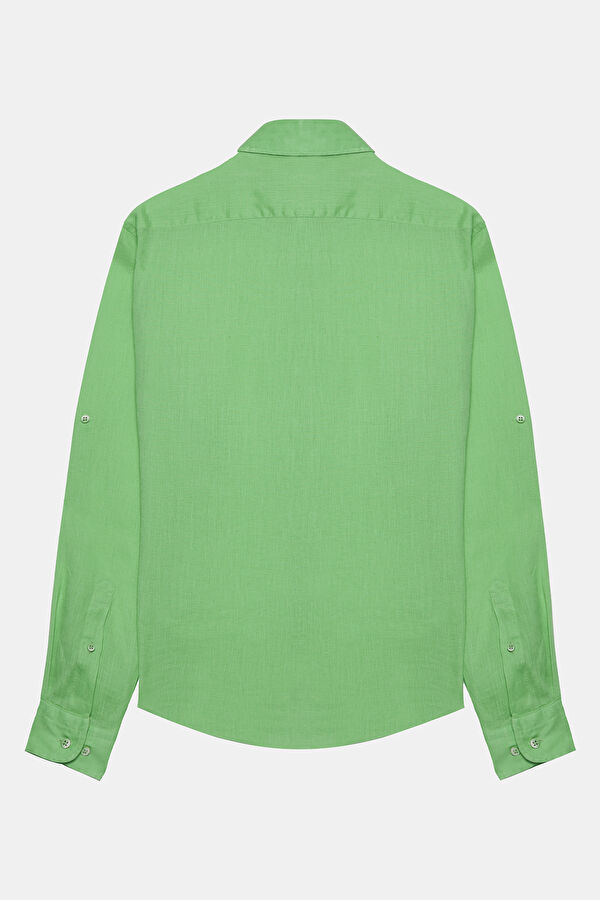 Neon Green Regular Linen Men's Shirt 4