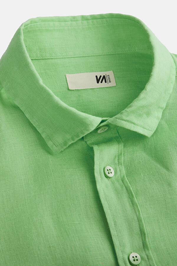 Neon Green Regular Linen Men's Shirt 5