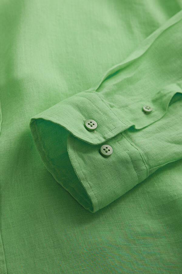 Neon Green Regular Linen Men's Shirt 6
