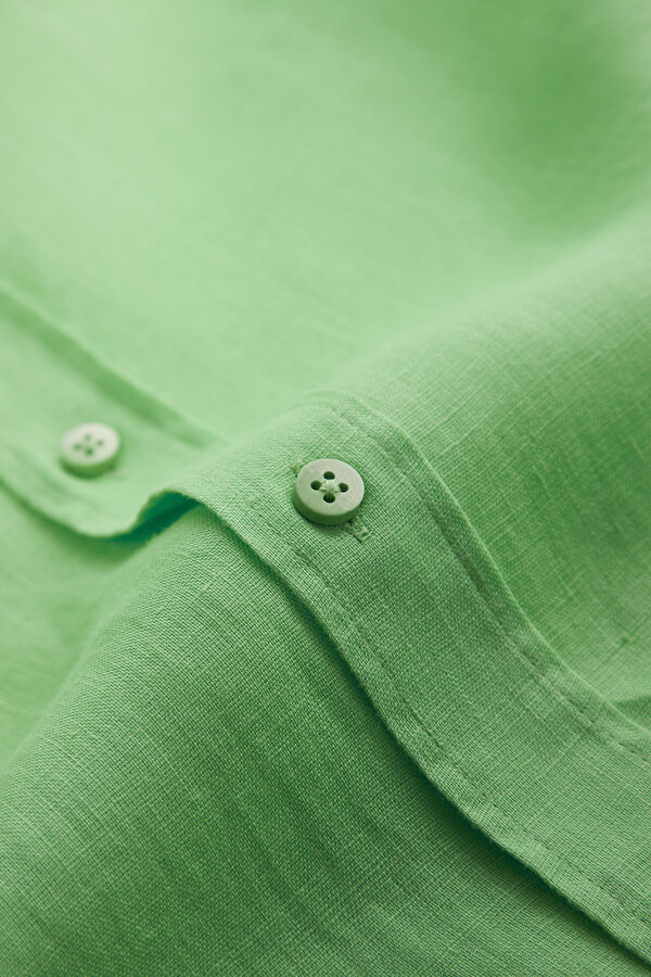 Neon Green Regular Linen Men's Shirt 7