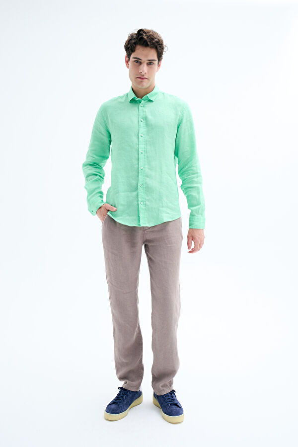Neon Green Regular Linen Men's Shirt