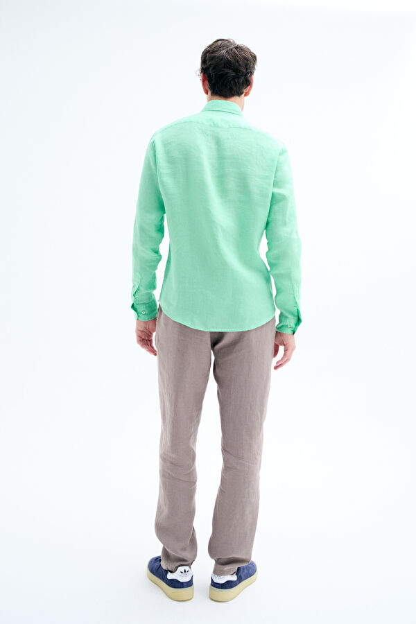 Neon Green Regular Linen Men's Shirt 2