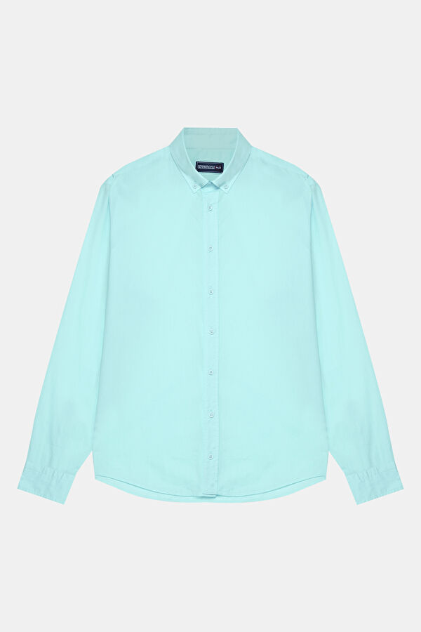 Relax Fit Turquoise Button-Down Collar Men's Shirt 3
