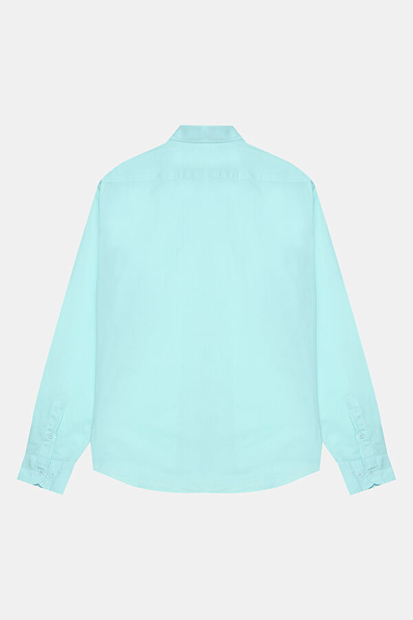 Relax Fit Turquoise Button-Down Collar Men's Shirt 4