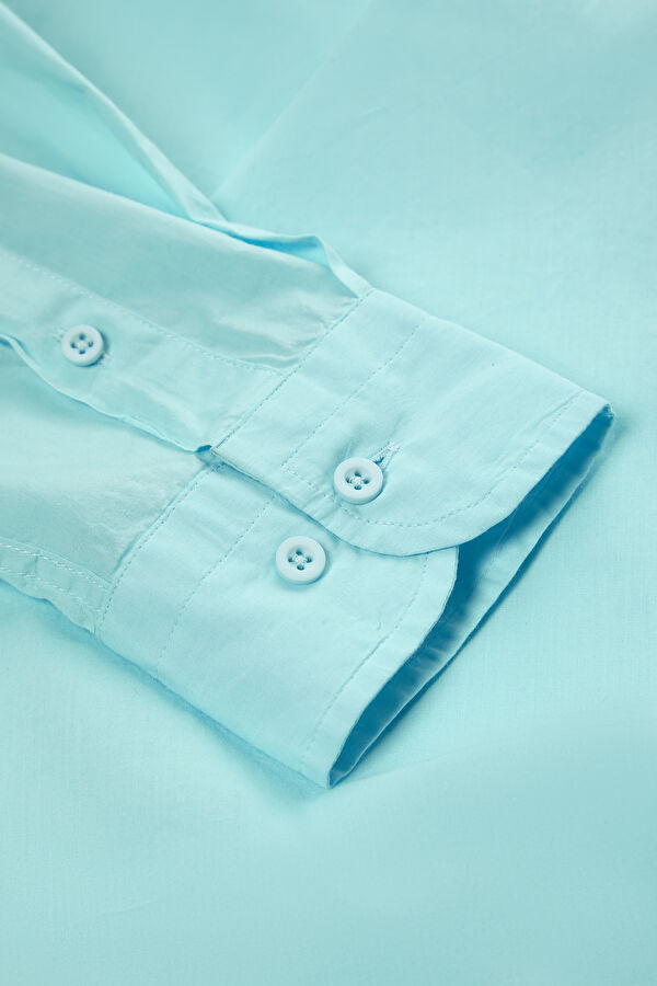 Relax Fit Turquoise Button-Down Collar Men's Shirt 6