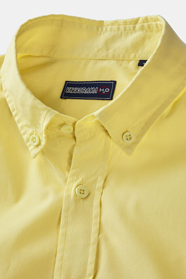 Relaxed Fit Yellow Button-Down Collar Men's Shirt 5