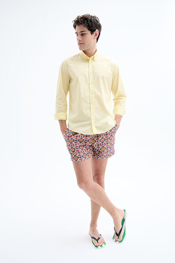 Relaxed Fit Yellow Button-Down Collar Men's Shirt