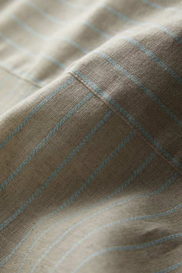 Natural Striped Patterned Mandarin Collar Cotton/Linen Men's Shirt 6