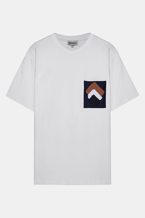Beyaz Bisiklet Yaka Garni Detaylı T-Shirt 4