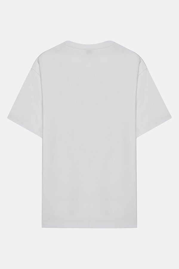 Beyaz Bisiklet Yaka Garni Detaylı T-Shirt 5