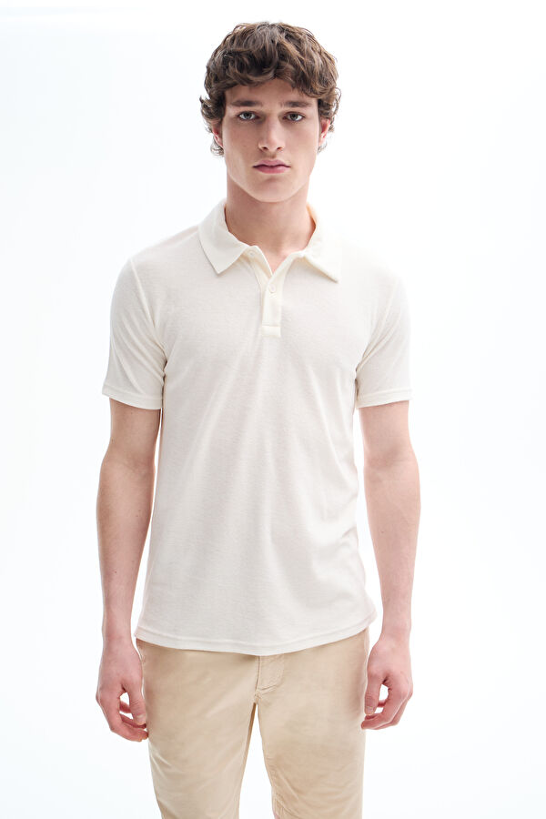Relax Kalıp Ekru Polo Yaka T-Shirt