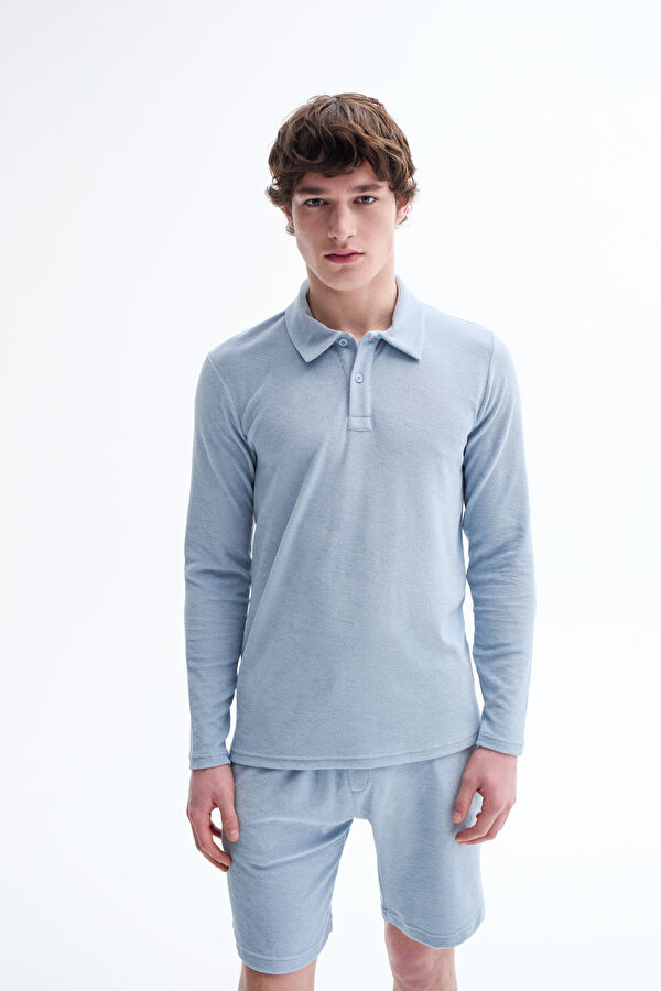Relax Kalıp Mavi Polo Yaka T-Shirt 3