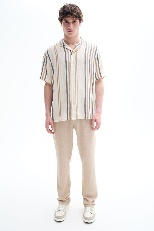 Beige Straight Leg Men's Trousers