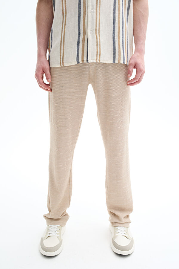 Beige Straight Leg Men's Trousers 2