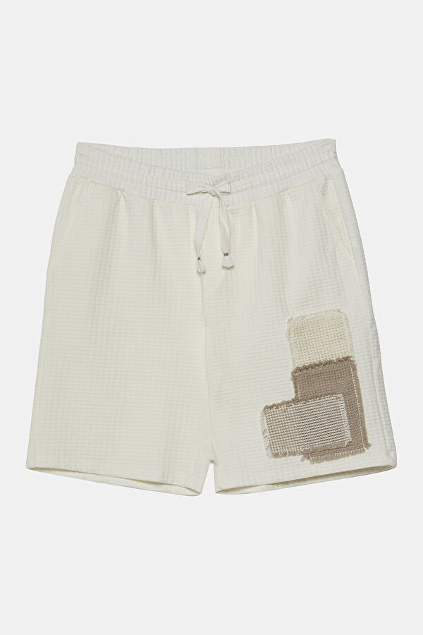 Ecru Men's Shorts with Trim Details 3