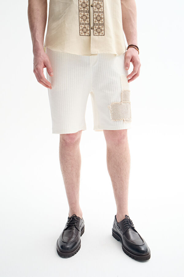 Ecru Men's Shorts with Trim Details 2