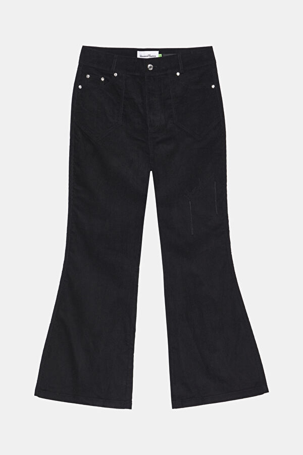 Slim Fit Black Wide Leg Velvet Men's Trousers 4