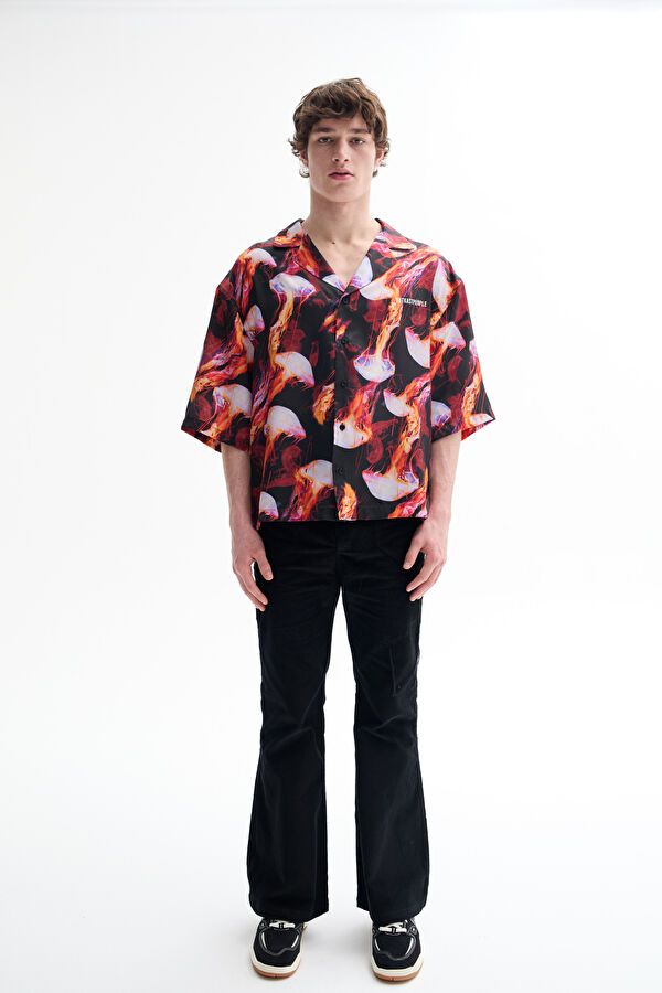 Slim Fit Black Wide Leg Velvet Men's Trousers
