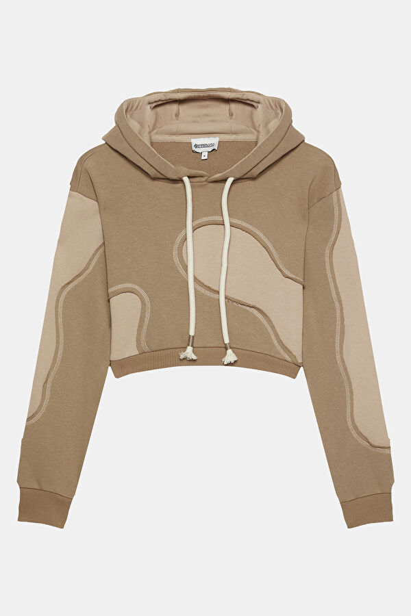 Bej Kapuşonlu Kadın Sweatshirt