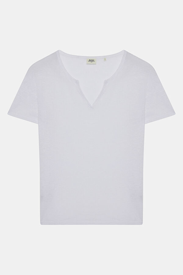 Beyaz V Yaka T-Shirt
