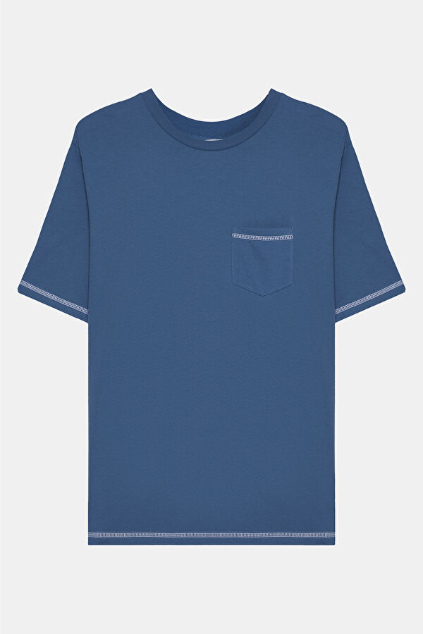 Blue Crew Neck Embroidered Men's T-Shirt 4