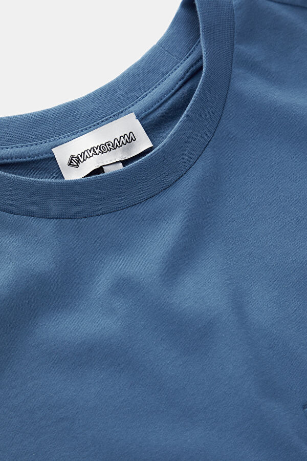 Blue Crew Neck Embroidered Men's T-Shirt 6