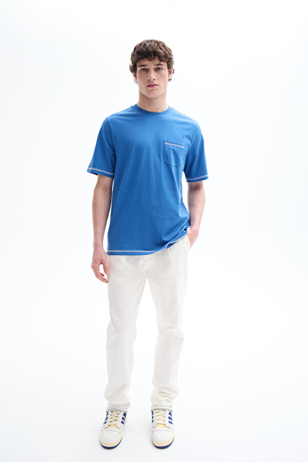 Blue Crew Neck Embroidered Men's T-Shirt 3