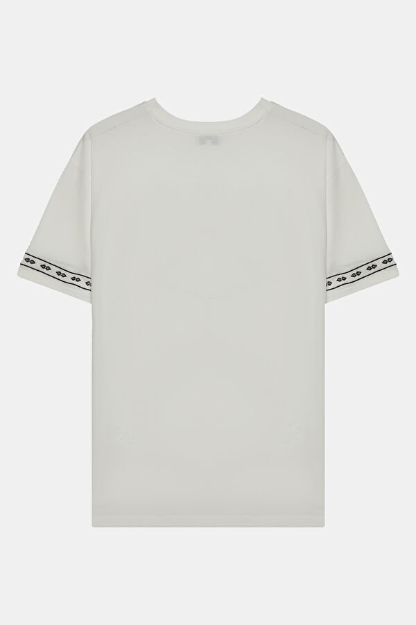 Ekru Bisiklet Yaka Nakışlı T-Shirt 2
