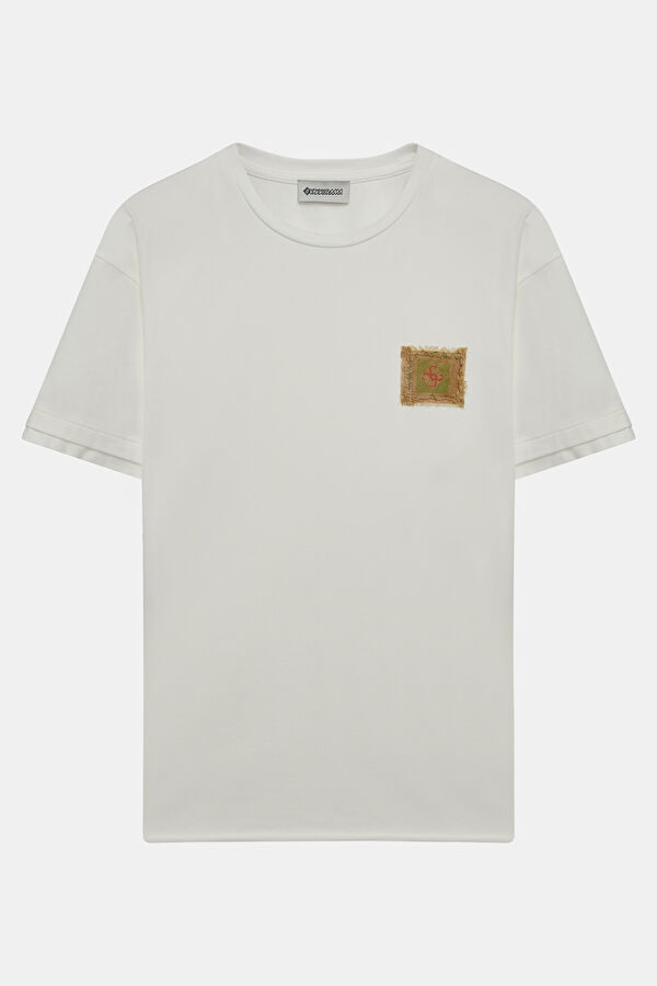 Ekru Bisiklet Yaka Garni Detaylı T-Shirt 4