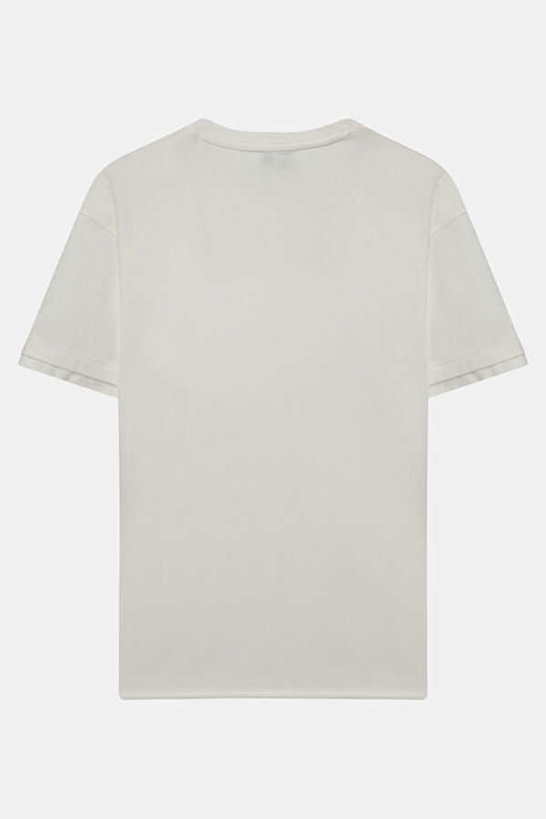 Ekru Bisiklet Yaka Garni Detaylı T-Shirt 5
