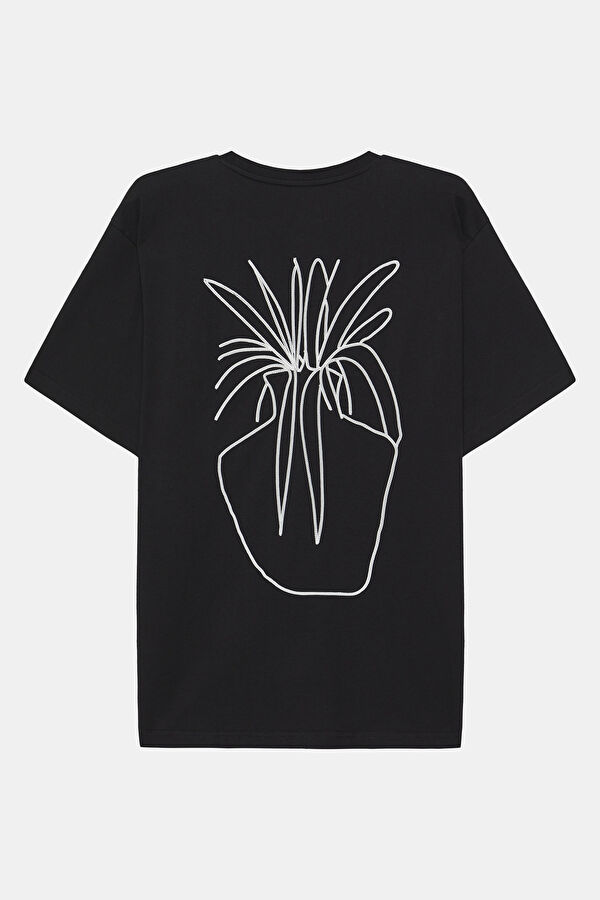 Siyah Bisiklet Yaka Nakışlı Erkek T-Shirt 2