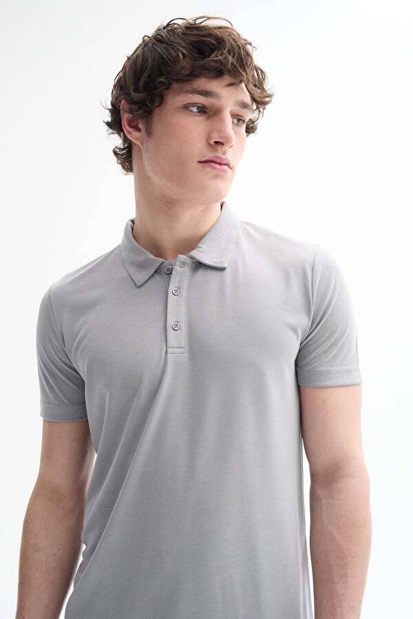 Gri Polo Yaka T-Shirt