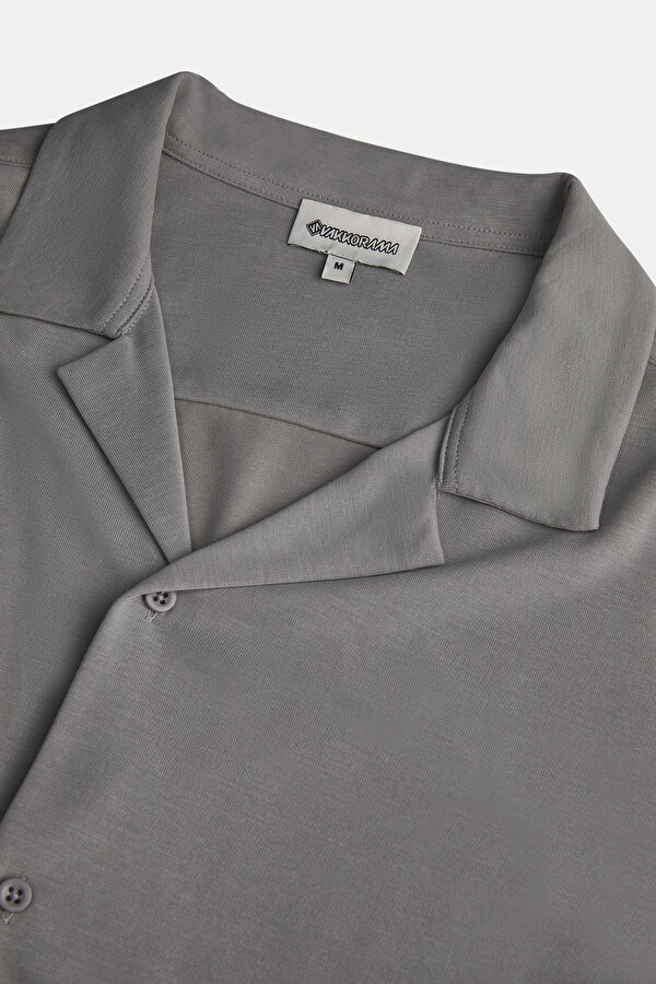 Grey Resort Collar Men's Shirt 6
