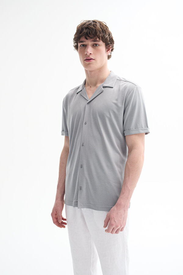 Grey Resort Collar Men's Shirt