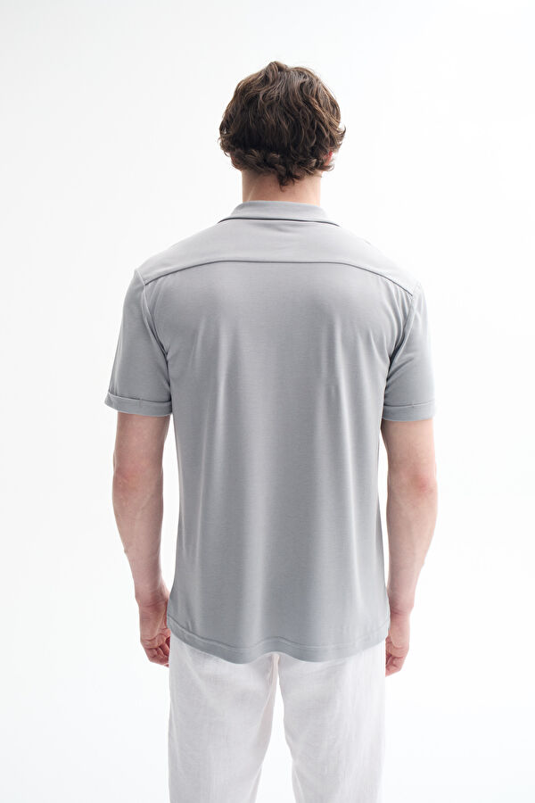 Grey Resort Collar Men's Shirt 3