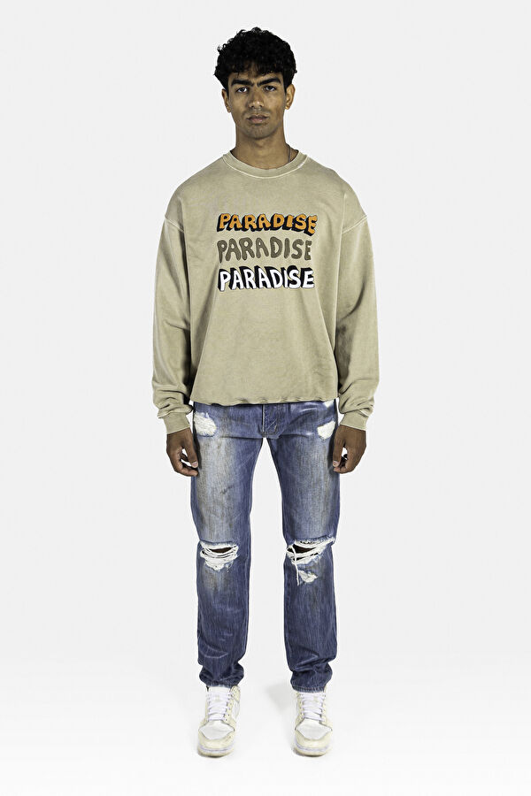 Bej Oversize Bisiklet Yaka Sweatshirt 2