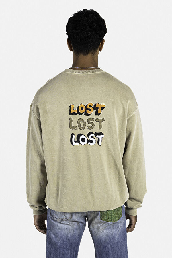 Bej Oversize Bisiklet Yaka Sweatshirt 4