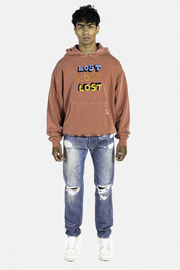 Kiremit Oversize Kapuşonlu Erkek Sweatshirt 2