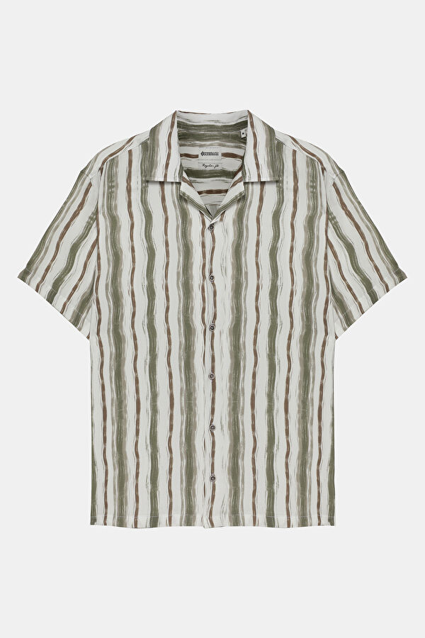Multicolor Striped Patterned Resort Collar Shirt