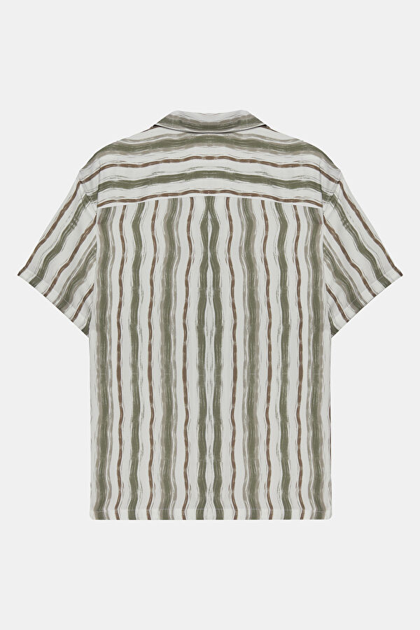 Multicolor Striped Patterned Resort Collar Shirt 2